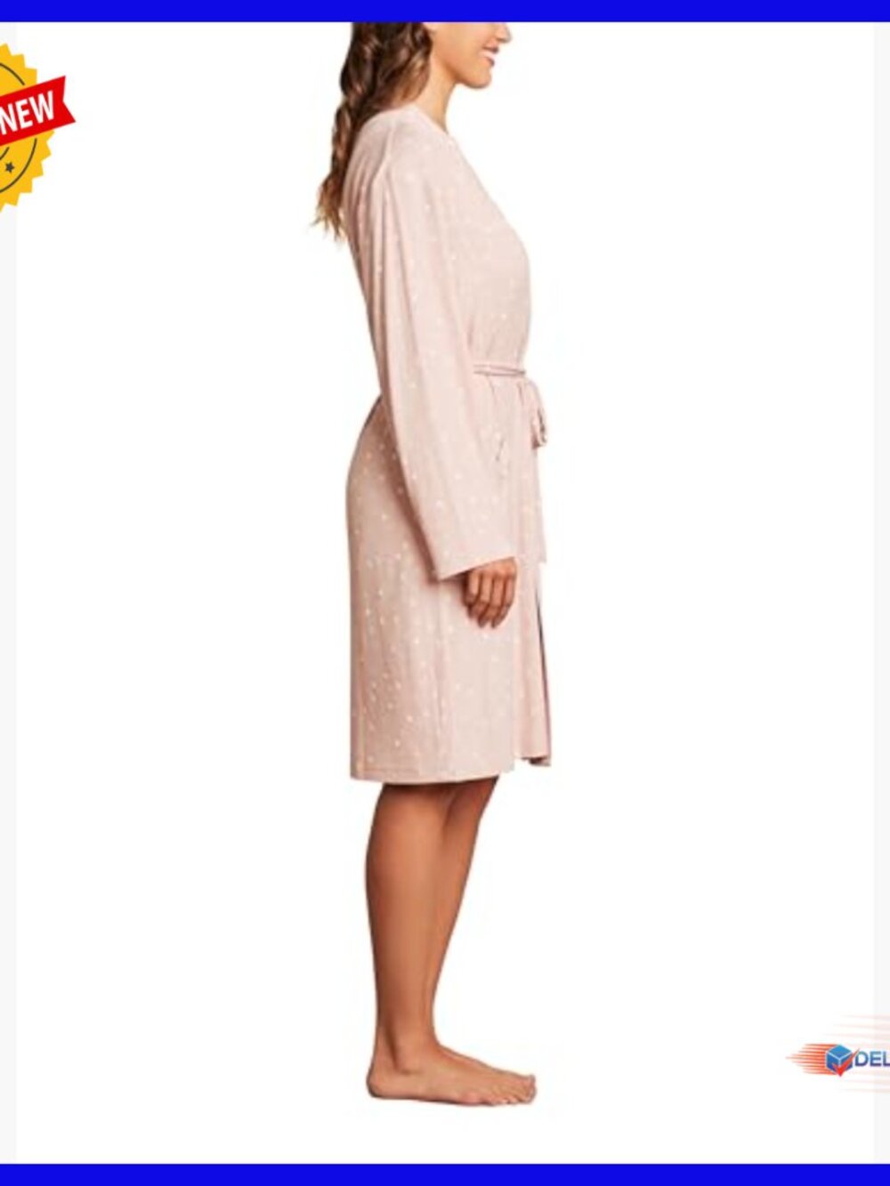 Ultra Soft Rib Robe Below Knee Length Relaxed Fit Patch Pockets - Picture 3 of 4